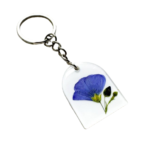 Pressed Wildflower Keychain | blue flax